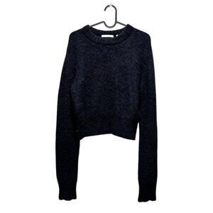 Helmut Lang Black Alpaca Wool Fuzzy Cropped Sweater Crewneck